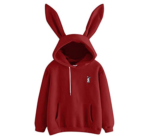 Sweat à capuche avec oreilles en forme de lapin pour femme, rouge vin, XX-Large Cover