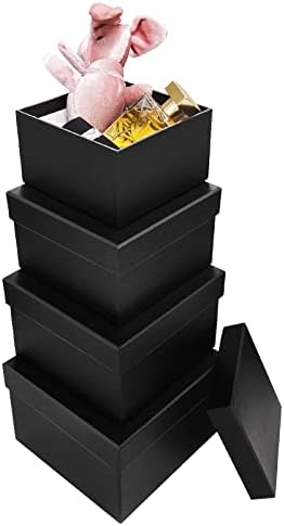 Aubiu Gift Boxes,Small Gift Boxes with Lids for Presents-Nesting Gift Boxes Set of 4 Assorted Sizes Black Gift Boxes for Wedding Presents,Bridesmaid Proposal,Birthday Party Gift Box,Fathers Day Gift Box