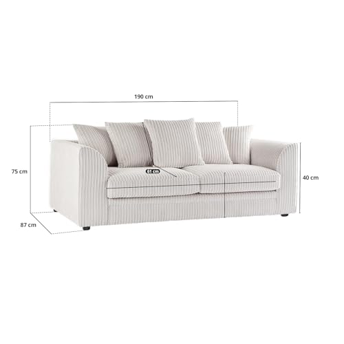 SofaSelection's Jumbo Cord Scatter Back 3-Seater Sofa Dylan Scatter Back 3 Seater Sofa in Cream Soft Cord Fabric: Redesign Your Living Room for Superior Comfort and Style (Cream, 3 Seater)
