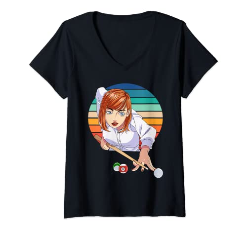 Mujer Divertido Piscina Jugadora Femenina Billar Cue Ball Girl Shark Camiseta Cuello V