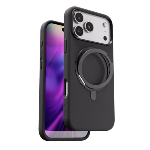 Blupebble RingFlex Case Compatible with iPhone 17 Pro – Foldable 360° Kickstand Case, Shockproof Protection, Slim Matte Finish, Compatible with Magnetic Wireless Charging - Black