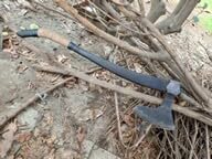 Hand-Forged Viking-Style Axe with Carbon Steel Bearded Blade and Curved Wooden Handle, Ideal for Camping, bushcraft, or Decorative Display