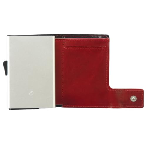 Wallet Credit Card Case Men's Italian Leather (black/red)2