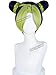 Jolyne Cujoh Cosplay Wig Short Navy Blue and Green Anime JJBA Wigs with Bangs Braid and Buns for Women Halloween Daily Party
