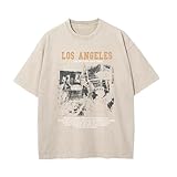Pairxily Oversized Graphic Tshirts for Men Acid Wash Los Angeles Vintage Tees Streetwear Baggy Cotton Shirts Casual Tops(Apricot,L)