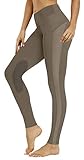 ChinFun Women's Riding Tights High Rise Pull-On Knee Patch Grip Ventilated Active Equestrian Pants Schooling Riding Breeches Greenish Brown Size L