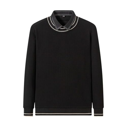 Mens Fake Two-Piece Ribbed Knit Sweater, Long Sleeve Lapel Work Office Casual Pullover Tops Fall Winter Trendy Sweaters