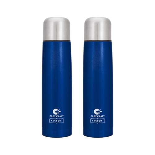 Image of Clay Craft VACBOTT Terra Double Walled 18 Hours Hot and 24 Hours Cold Water Bottle-750ML, 2-Piece(Blue) Leak Proof|Easy to Carry|Gym Bottle|Home|Kitchen|Hiking|Travel Bottle|BIS Certified
