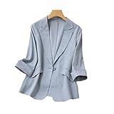 Spring/Summer Korean Style Professional Wear Thin Three-Quarter Sleeve Suit Jacket Blue M