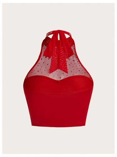 Floerns Women's Sleeveless Sheer Mesh Halter Tops Rhinestone Party Crop Tank Top2