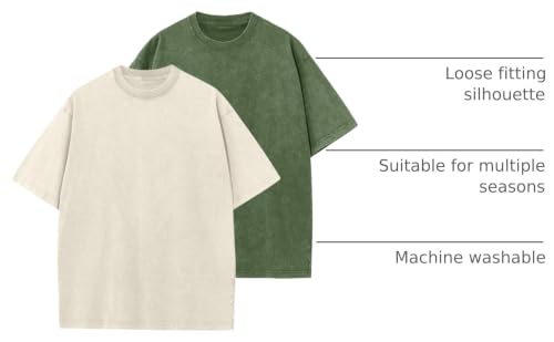 Image of Men's Oversized Cotton T-Shirts Loose Fit Vintage Washed Tee Unisex Short Sleeve Casual Shirts Tops