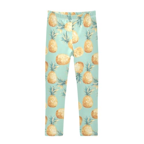 KLL Gold Glitter Pineapples Mint Girls Basic Leggings Casual Full Length Leg Yoga Pants Running