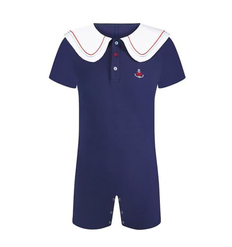 Men’s Cotton Onesie Sailor Collar Bodysuit Short Sleeve Print Romper Pajama - Captain