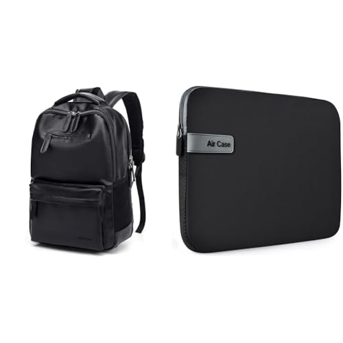 Image of AirCase Vegan Leather Laptop Bag Backpack for Men & Women, 22 l, Black, Fits Upto 15.6 inch Laptop,