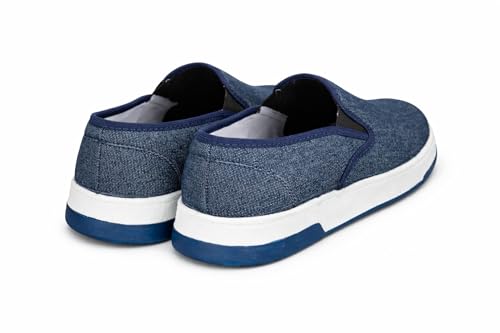 Image of Marswalk Men's Casual Slip-On Shoes, Blue Canvas, Breathable, Lightweight, Rubber Sole