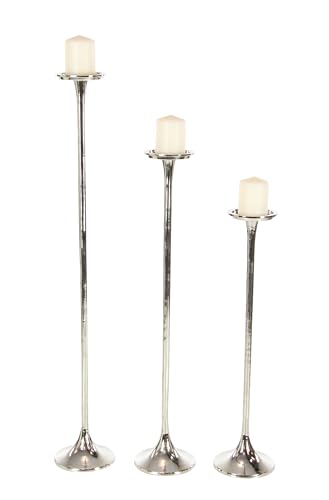 Deco 79 Aluminum Metal Decorative Candle Holder Tall Candle Stand, Set of 3 Candlestick Holder 27', 32', 40'H, Silver