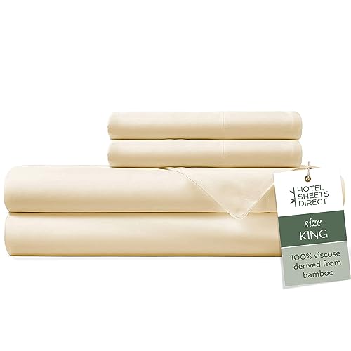 Image of Hotel Sheets Direct 4 Piece Bed Sheet Set King Size, 100% Viscose Derived from Bamboo Sheets Set with 2 Pillowcases, Cooling & Breathable Luxury Bedding, Moisture-Wicking & Silky Soft, Light Yellow