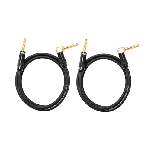 Audio2000'S C26006P2 Two-Pack 6-Feet Gold-Plated 1/4-Inch TRS Right Angle to Gold-Plated 1/4-Inch TRS Straight Audio/Patch/Stage/Recoding Cables (Total Two 6-Feet Cables)