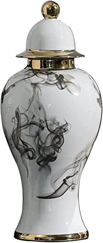 Ceramic Jars,Tea Jar,Chinese Style Storage Jars,White Ceramic Ginger Jar with Lid,Traditional Chinese Decorative Porcelain Jars Temple Jar with Lids, Flower Vases Storage Jar Decor for Living Room She