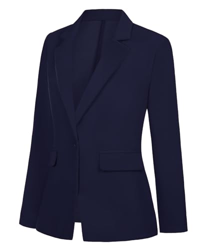 Women's Casual Work Office Blazer Jacket Notched Lapel Long Sleeve One Button Suit Jacket with Pockets Outerwear(Navy Blue 2XL)2