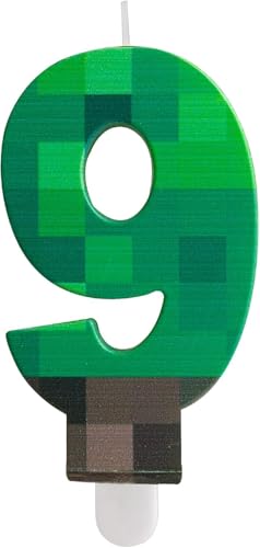 Yiran TNT Velas Número 9 de Aniversário, Número 9 Verde Pixel, velas de aniversário de Pixel Gaming para meninos e meninas, suprimentos para festa temática de