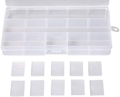 YoiYee 2x 15 Grids Jewellery Organizers Box with adjustable Dividers, Small Clear Plastic Storage Boxes, Organiser Compartments for Jewelry, Cosmetic, Craft, Hair Accessories etc. Blue + Red Buckle