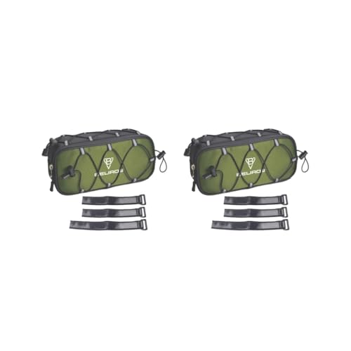 BHFZIAP 2 Set Bike Handlebar Bag Reflective with Elastic Cord Pouch Bicycle Handle Bar Bag Green 2.1L