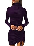  Onsoyours Femme Robe Velours Élégante Vintage Sexy Col en V Profond Robe Crayon Elastique À Manches Longues Mini Robe avec Cordon De Serrage Casual Moulante Robe De Club Soirée Courte B Violet S