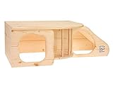 Resch Nr11 „Nagerhöhle XL“ naturbelassenes Massivholz aus Fichte / mit Treppe zur Liegeterasse, integrierter Heuraufe, großen Eingängen und gerundeten Ecken - 2