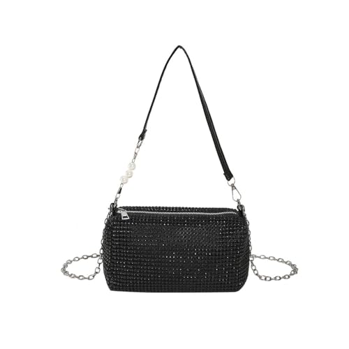 TOFBS Damen Clutch Glitzer Tasche Strasssteine Clutches Abendtasche Handtasche Umhängetasche mit Abnehmbarer Kette für Party Hochzeit Bankett Feiertage(Schwarz)