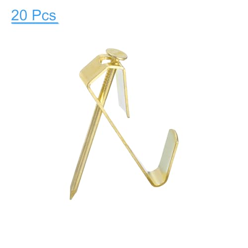 Image of uxcell Picture Hangers, 20Pcs 50lb - Metal Picture Hanging Kit with Nails, Picture Frame Hooks on Drywall Wooden Wall for Clock, House Decoration (Gold)