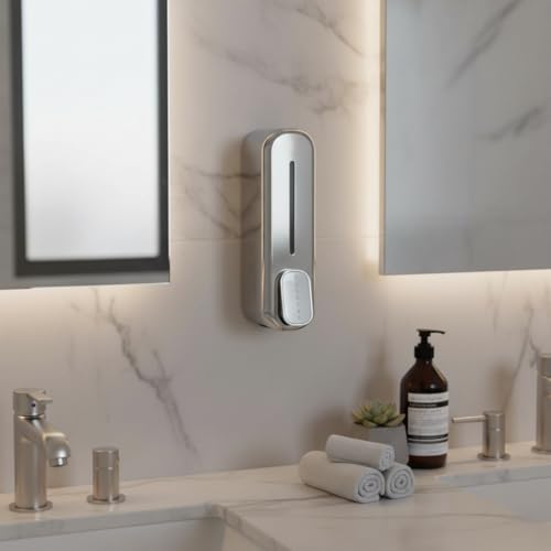 Image of Liquid Soap Dispenser Wall Mounted for Bathroom & Wash Basin | Handwash Bottle Holder, Shampoo & Sanitizer Dispenser for Kitchen, Toilet & Shower Use Sweetcrispy (Pearl Chrome) (350ML)