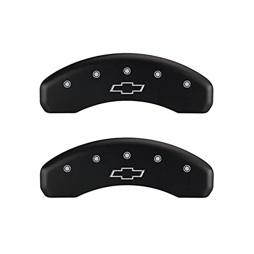Image of MGP Brake Caliper Covers for 2014-2018 Chevrolet Silverado | Requires 18 inch+ Wheels, Red Powder-Coated Aluminum, 4 PCS Front and Rear, Bowtie Engraving