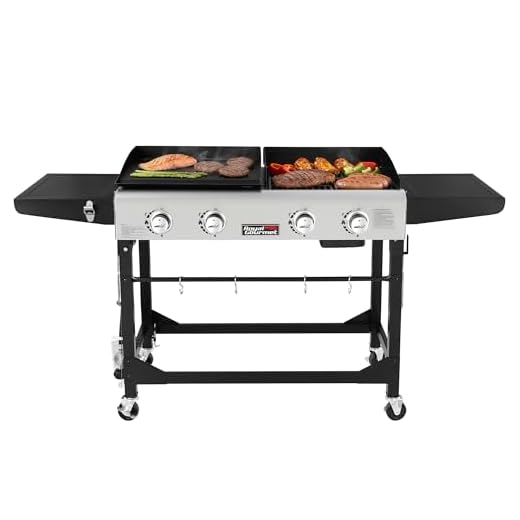 Royal Gourmet GD401 Portable Propane Gas Grill and Griddle Combo with Side Table | 4-Burner, Folding Legs,Versatile, Outdoor | Black