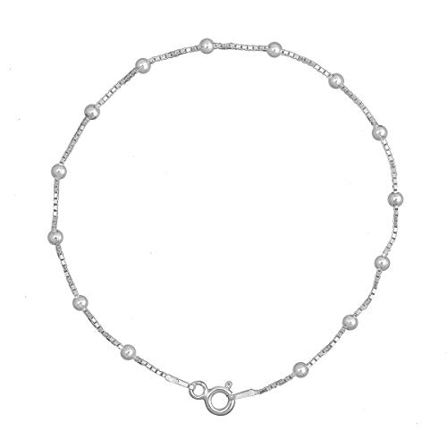 Pulseira Feminina Veneziana Com Bolinha 18cm De Prata Maciça 925
