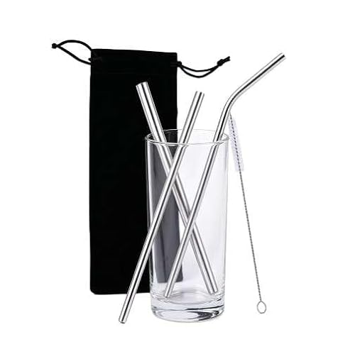 5-Pack Reusable Stainless Steel Metal Straws with Portable Case and Cleaning Brush, Long Drinking Straws with Cleaning Brush