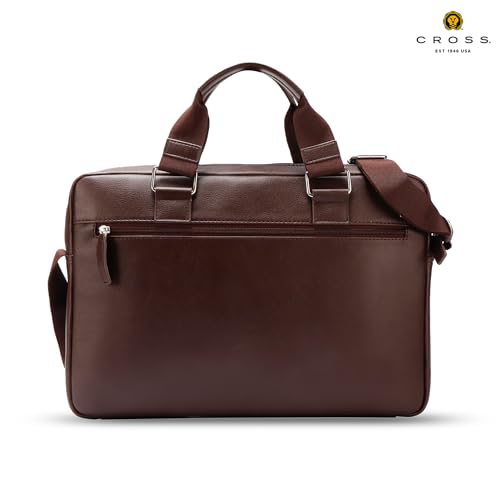 Image of CROSS Brown Vegan Leather 15 Inch Laptop Briefcase Messenger Bag For Men