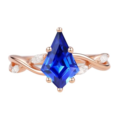 Aihpos 1ct 1.5ct 2ct Blue Sapphire Engagement Ring - Kite Cut Blue Sapphire Rings for Women White Yellow Rose 10K 14K 18K Gold Sterling Silver Gemstone Anniversary Proposal Ring for Her3
