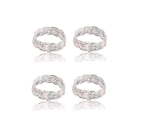 White Sterling Silver Plated Plain Double Layer Toe Ring Jewelry for Women Set of 2 Pcs-image-48