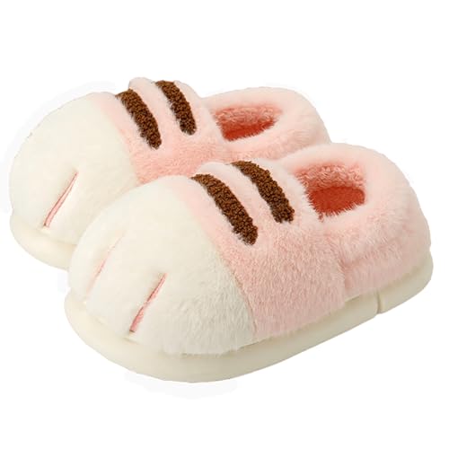Plush cat paw slippers with non-slip soles, cozy and cute slippers (Pink, Adult, Women, 7, Numeric Range, US Footwear Size System, 8, Medium)