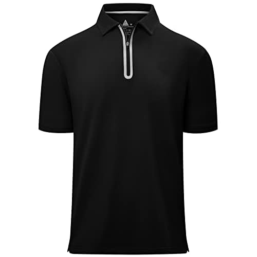 V VALANCH Mens Zipper Polo Shirts Short Sleeve Moisture Wicking Outdoor Golf Shirt Collared Athletic Tennis Polo Medium P1553-black