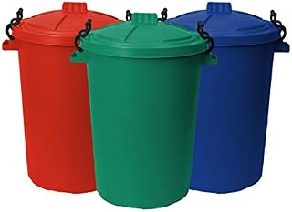 CrazyGadget® 50L Outdoor Garden Plastic Bin with Locking Clips Set of 3 (Red, Blue & Green)