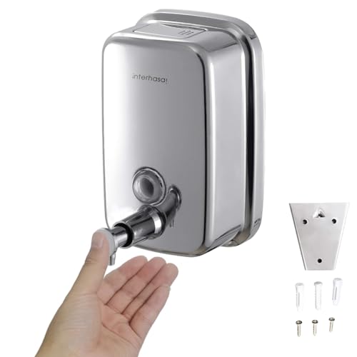 interhasa! シャンプーディスペンサー 壁掛け 1000ml ステンレス製 手動式 ソープディスペンサー ハンドソープ・食器洗剤用 業務用/家庭用 シルバー