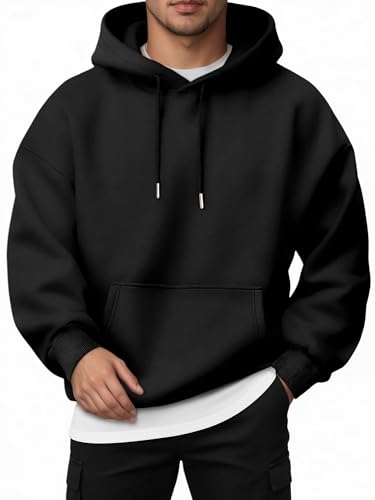 Jhsnjnr Hoodie Herren Einfarbig Basic Sweatshirt mit Kapuze Kordelzug Hoody Freizeit Pullover Langarm Lounge Kapuzenpullover