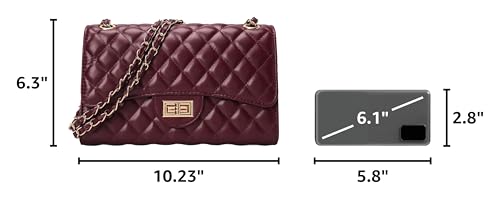 Image of Quilted Leather Crossbody Bags for Women Trendy Ladies Shoulder Purse Satchel HandBag with Chain Strap