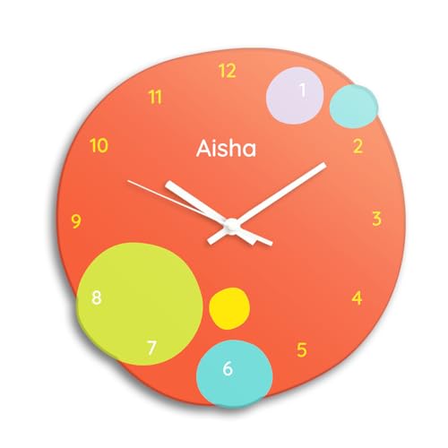 Image of Zooboo Personalized Analog Wall Clock, Custom Name Acrylic Silent Quartz Movement Wall Clock with Sleek Modern Design, Ideal for Birthdays or Return Gifts (Design - Zooboo Kids), 30x30 cm, Multicolor