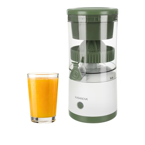 Presse-agrumes automatique sans fil – Rechargeable par USB-C, portable et compact, pressage automatique jusqu’à 12 oranges, avec couvercle et bec anti-goutte (vert)