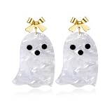 Halloween Ghost Earrings for Women – Spooky Cute 14K Gold Plated Bow Dangle Jewelry, Fun Halloween Accessories Gifts (Ghost)