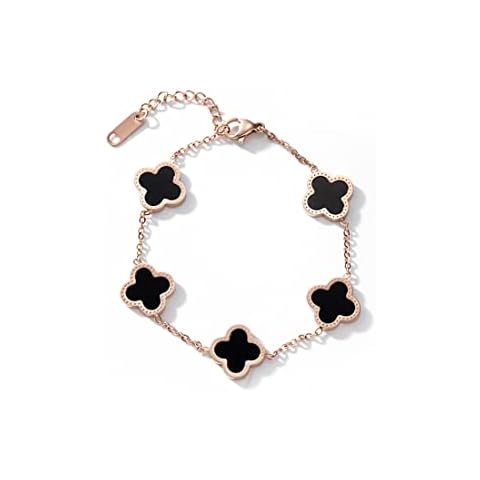 GAUEIOUR Lucky Leaf Bracelet, Women's Titanium Steel Bracelet, Simple Design Style, Exquisite Titanium Steel Jewelry, Lucky Symbol, Jewelry Gift for Girls and Women (Black) Cover