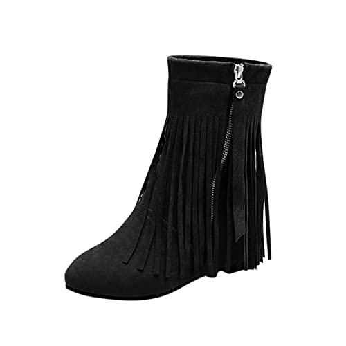 Bottes plates pour femme avec fermeture éclair à franges style tendance hiver